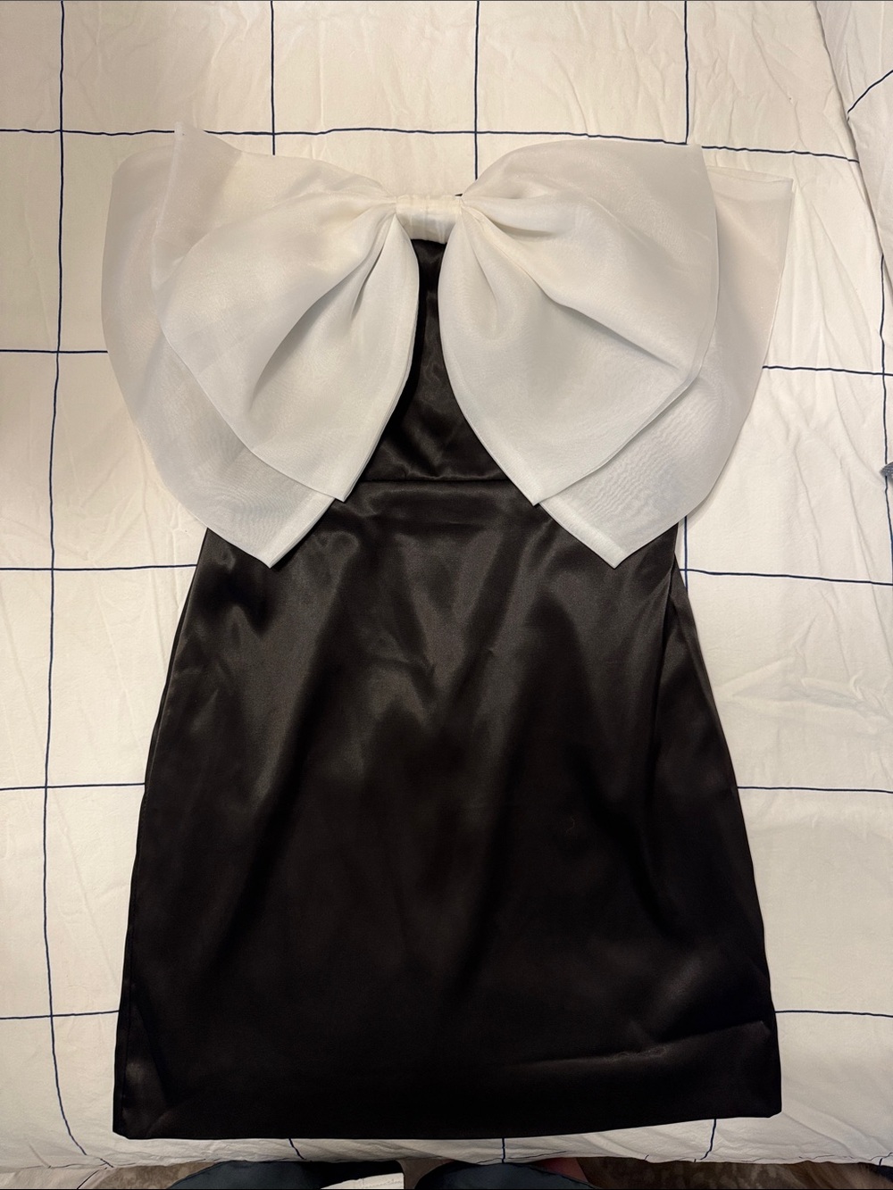 DO+BE Black Satin Dress with White Logo Tag